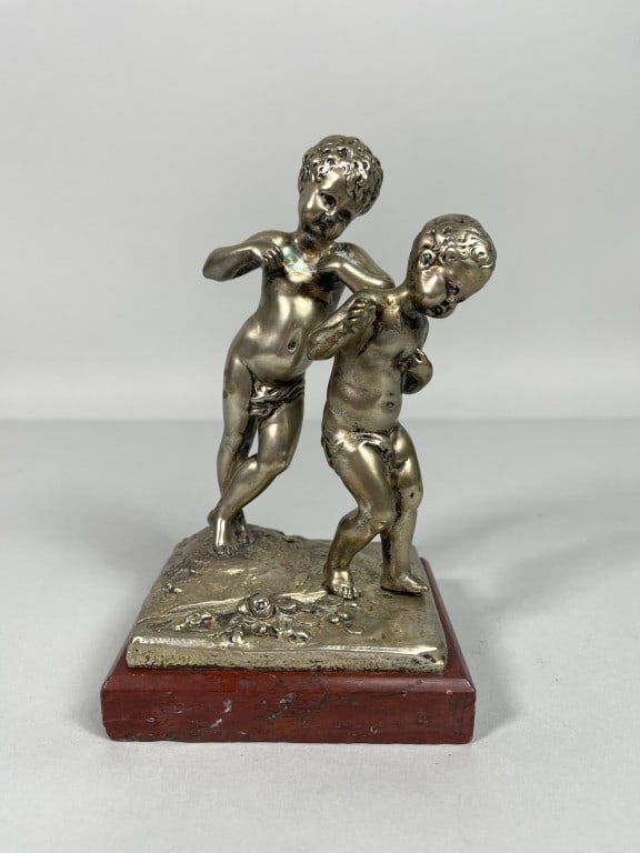 SILVER-PLATED BRONZE FIGURAL GROUP OF TWO CHERUBS (1 of 5)