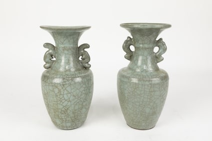PAIR OF CHINESE CELADON CRACKLEWARE VASES