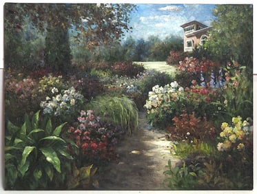 OIL ON CANVAS PAINTING OF GARDEN PATH