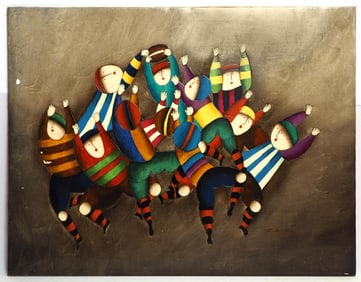 OIL ON CANVAS PAINTING OF FOOTBALLERS