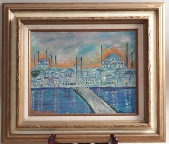 FRAMED OIL PAINTING OF A CITYSCAPE BY MARISHA