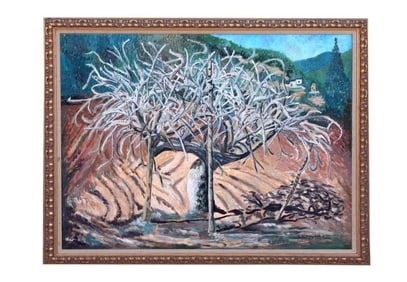 FRAMED OIL PAINTING OF A BARE TREE