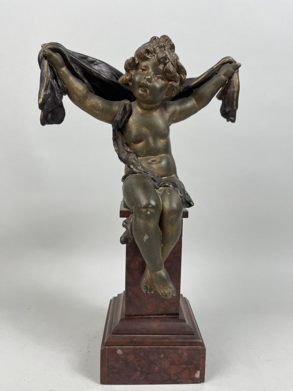 BRONZE AND WOODEN FIGURE OF A SMALL GIRL (1 of 7)