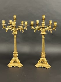LUXURIOUS PAIR OF GILT BRONZE CANDELABRA