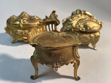 GROUP OF THREE GILT BRONZE JEWELRY BOXES