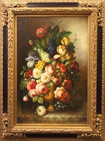 FRAMED OIL ON CANVAS STILL LIFE PAINTING