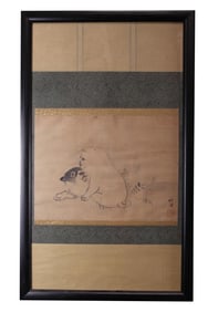 ANTIQUE JAPANESE INK SCROLL OF PUPPIES LAYING