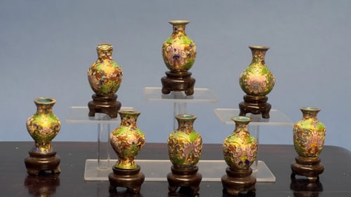 GROUP OF EIGHT CHINESE MINIATURE CLOISONNE VASES