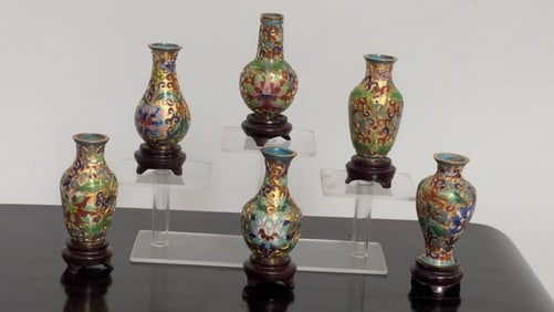 GROUP OF SIX MINIATURE CLOISONNE VASES