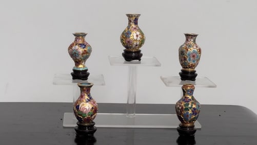 GROUP OF FIVE MINIATURE CLOISONNE VASES