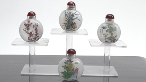 SET OF FOUR  INSIDE-PAINTED SNUFF BOTTLES