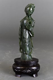 CHINESE CARVED SPINACH JADE BEAUTY