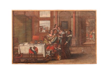 18TH C. PAINTING OF A NOBLE FAMILY GATHERING