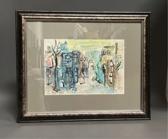 FRAMED PAINTING OF A CITY STREET SCENE