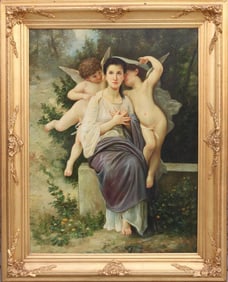 FRAMED OIL PAINTING, OF A WOMAN WITH TWO CHERUBS