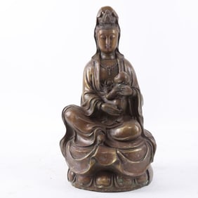 CHINESE BRONZE STATUE OF A SEATED GUANYIN