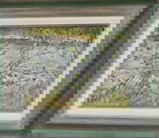 OIL PAINTING ON BOARD OF A RIVERBANK BY LABROSSE