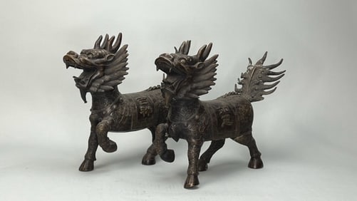 PAIR OF CHINESE BRONZE FIGURES OF FOO LION