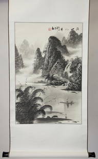 THREE CHINESE PAINTINGS: Consisting of a watercolor on silk depicting a fisherman; a watercolor on paper with bird and floral motif; and a scroll painting.