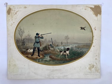 VINAGE FRENCH PRINT ON PAPER, CHASSE AUX CANARDS