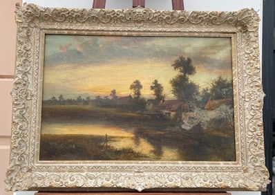 ANTIQUE FRAMED LANDSCAPE PAINTING, HENRY CUAPES