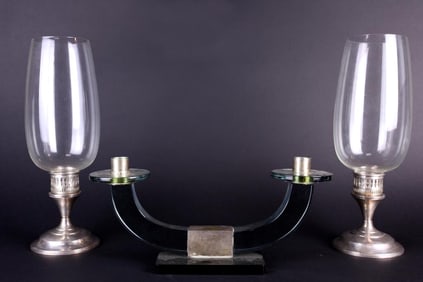 PAIR OF STERLING SILVER BASED CANDLE HOLDERS