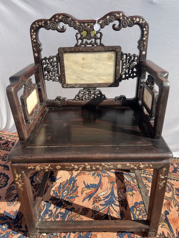 CHINESE WOODEN ARMCHAIR WITH INLAYS (1 of 4)