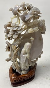 CHINESE CARVED JADE BOULDER OF A PEACH & SHOU