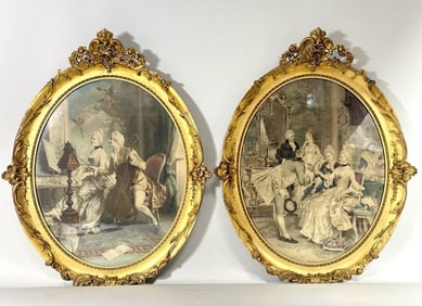 ELEGANT PAIR OF GILTWOOD FRAMED EUROPEAN PRINTS