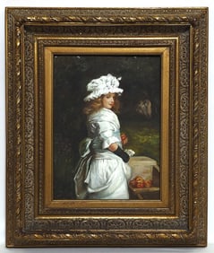 FRAMED PAINTING OF A YOUNG GIRL HOLDING APPLES