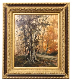OIL PAINTING OF A FOREST ON CANVAS