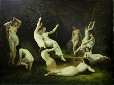 OIL ON CANVAS PAINTING OF NYMPHS