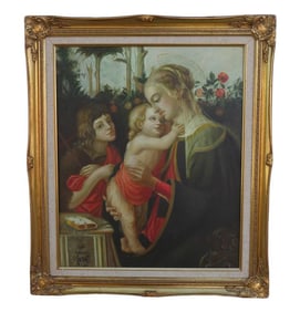 OIL PAINTING ON PRINT CANVAS OF MADONNA  AND CHILD