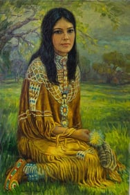 OIL ON CANVAS PAINTING OF A NATIVE AMERICAN WOMAN