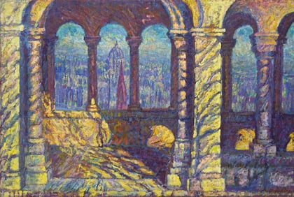 OIL ON CANVAS PAINTING OF RUINS