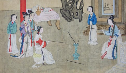 QING DYNASTY CHINESE PAINTING OF BEAUTIES ON SILK