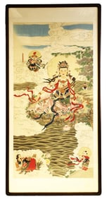 LARGE FRAMED CHINESE PAINTING OF GUANYIN