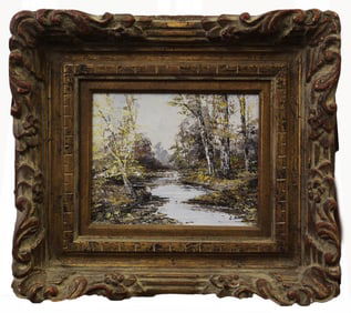 FRAMED OIL PAINTING ON BOARD OF AUTUMN LANDSCAPE