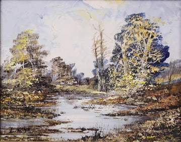 FRAMED OIL PAINTING ON BOARD OF AUTUMN LANDSCAPE