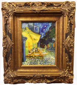 FRAMED OIL PAINTING OF A NIGHT STREET SCENE