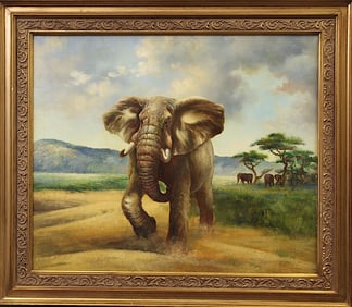 8OIL ON CANVAS PAINTING OF AN ELEPHANT