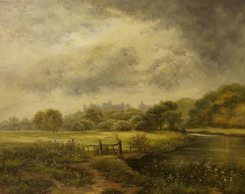 OIL ON CANVAS PAINTING OF A PARK