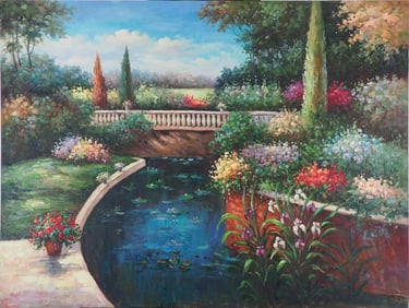 OIL PAINTING ON CANVAS OF GARDEN VIEW