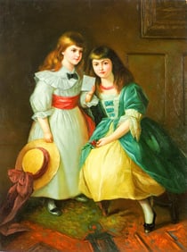 OIL PAINTING ON CANVAS OF TWO YOUNG GIRLS