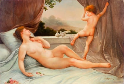 OIL PAINTING ON CANVAS OF A NUDE WOMAND AND BABY