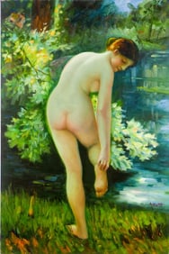 OIL PAINTING ON CANVAS OF A NUDE GIRL ON THE FIELD