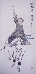 CHINESE SCROLL PAINTING OF SHEPHERD BOY