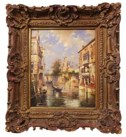 GONDOLA IN CANAL CITY OIL ON CANVAS PAINTING