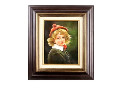 FRAMED OIL ON CANVAS PAINTING OF A LITTLE BOY
