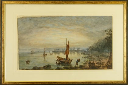 FRAMED WATERCOLOR PAINTING, OF A LAKE